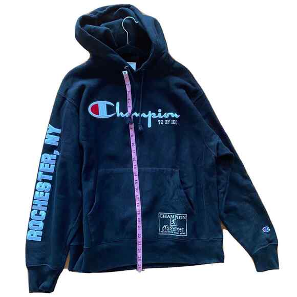 Champion Hoodie Men's Large Black Reverse Weave Knickerbocker Hoodie 72/100 - Picture 10 of 12